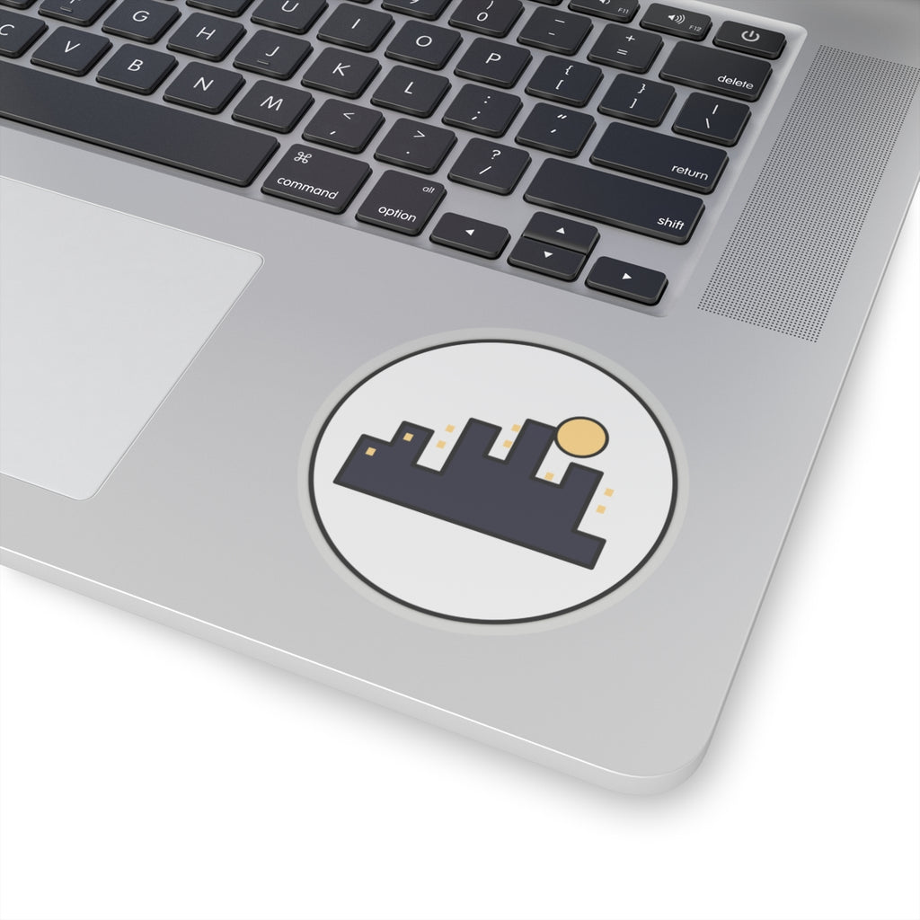 City Skyline Kiss-Cut Sticker — Minimal Nightscape Laptop Decal