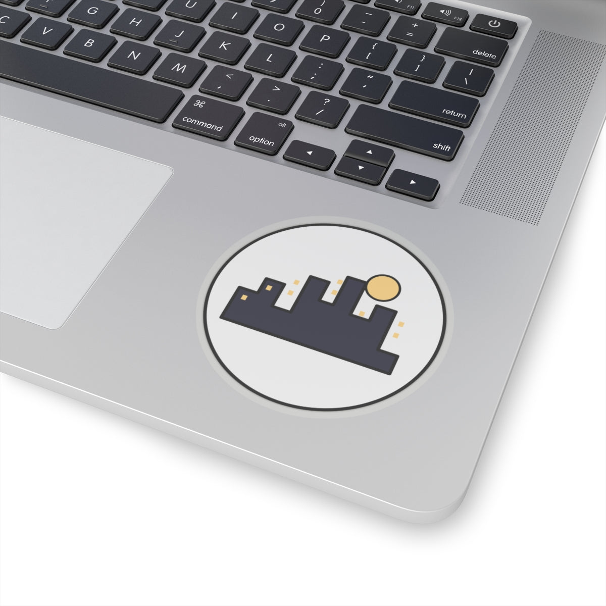 City Skyline Kiss-Cut Sticker — Minimal Nightscape Laptop Decal