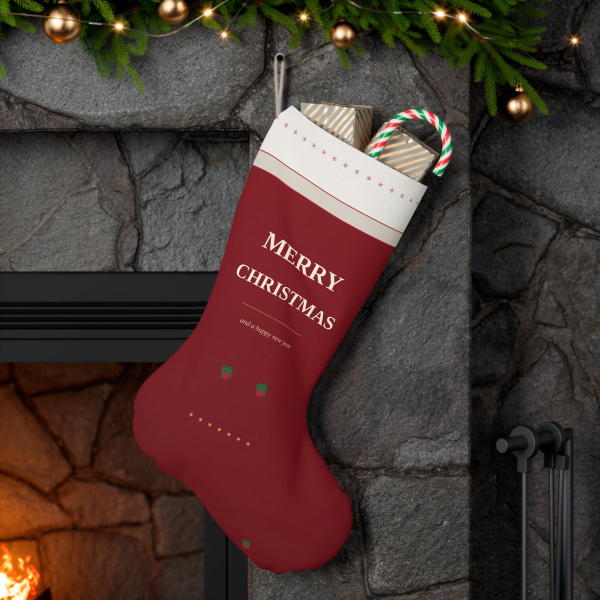 Merry Christmas Santa Stocking – Red Holiday Hanging Stocking