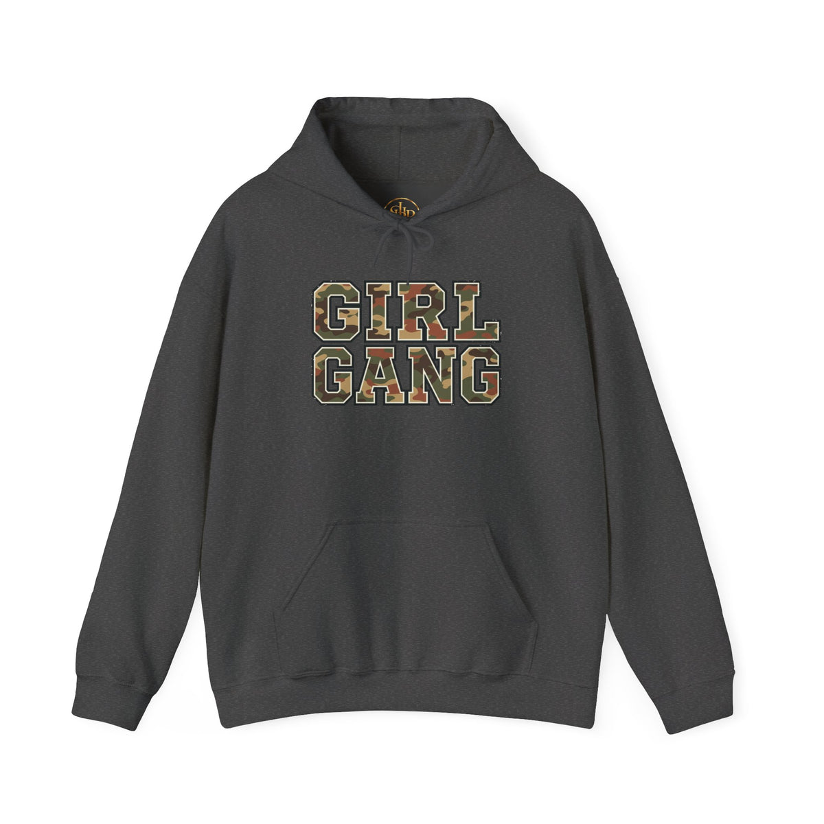 Camo Lettering "Girl Gang" Hoodie | Camouflage Text Streetwear