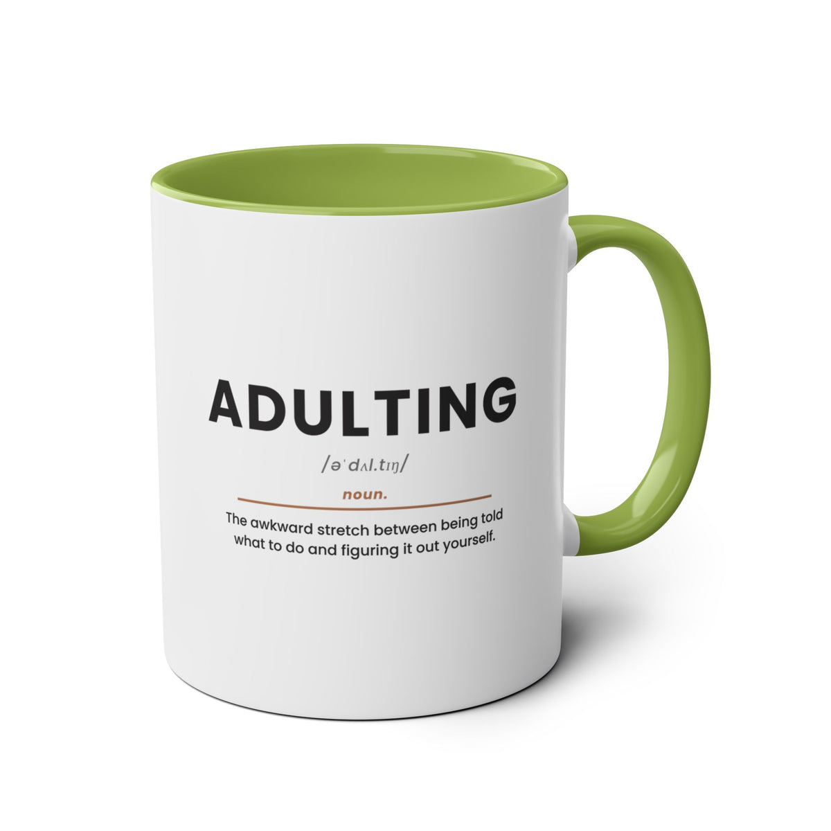 Adulting Definition Coffee Mug - 11oz Two-Tone Ceramic, Light Green, product photo