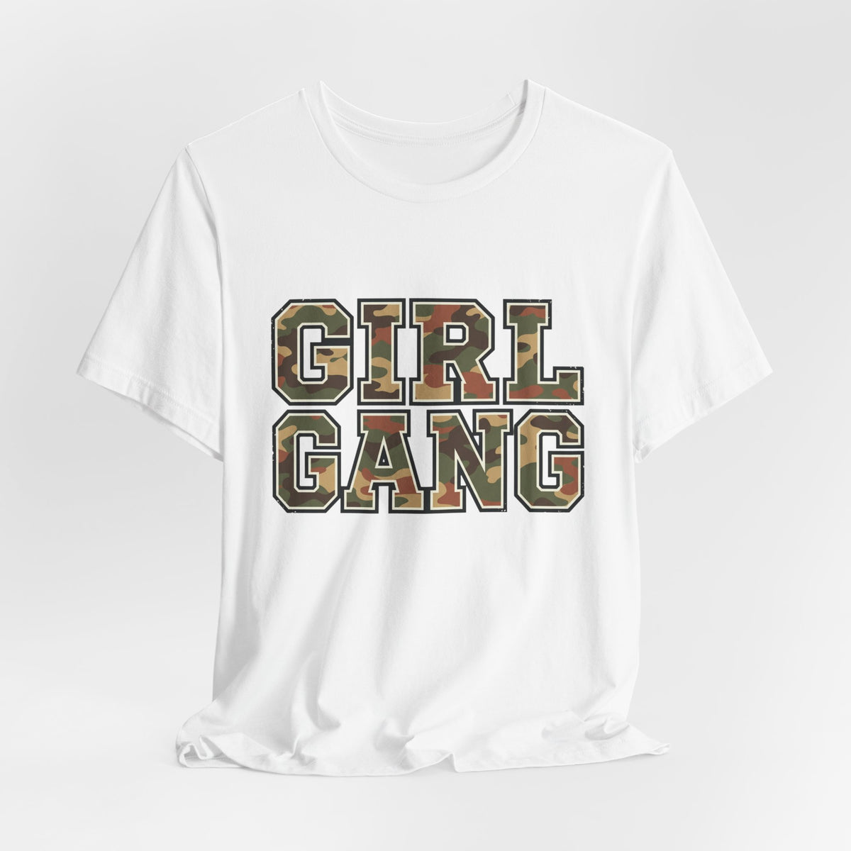 Camo Lettering Girl Gang Tee, white, front flat lay