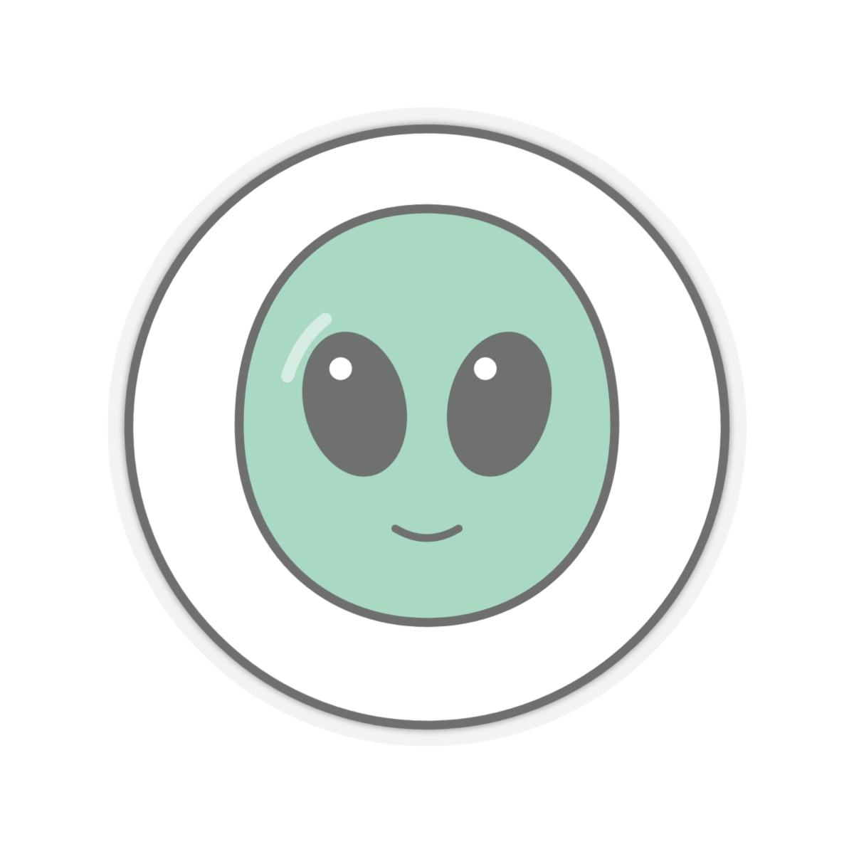 Cute Green Alien Kiss-Cut Sticker — Small Round Laptop Decal