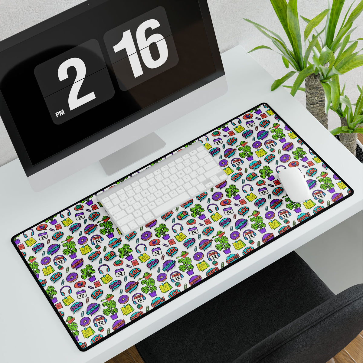 Cute Kawaii Tech & Snack Pattern desk mat, product photo 3