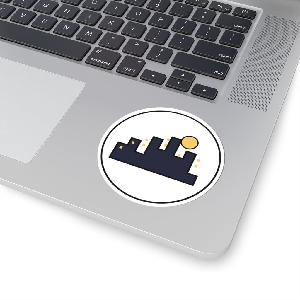 City Skyline Kiss-Cut Sticker — Minimal Nightscape Laptop Decal