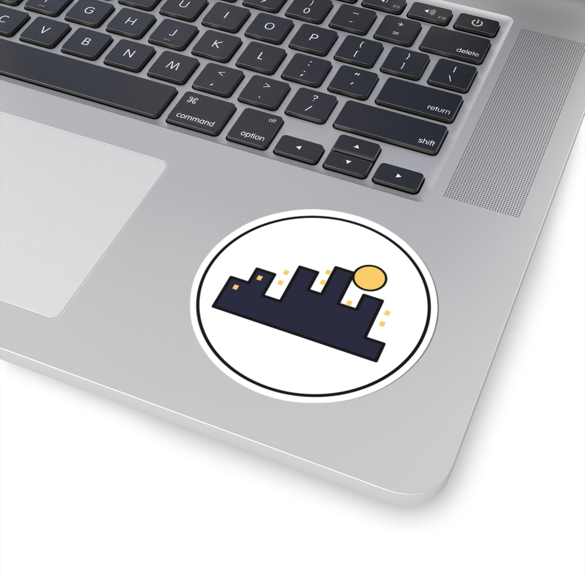City Skyline Kiss-Cut Sticker — Minimal Nightscape Laptop Decal