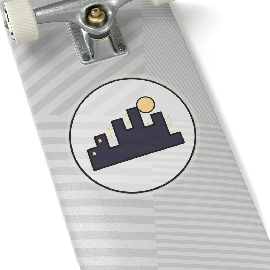 City Skyline Kiss-Cut Sticker — Minimal Nightscape Laptop Decal