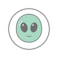 Cute Green Alien Kiss-Cut Sticker — Small Round Laptop Decal