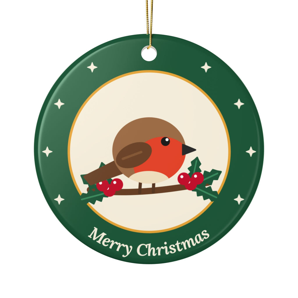Robin Merry Christmas ceramic ornament, product photo 2