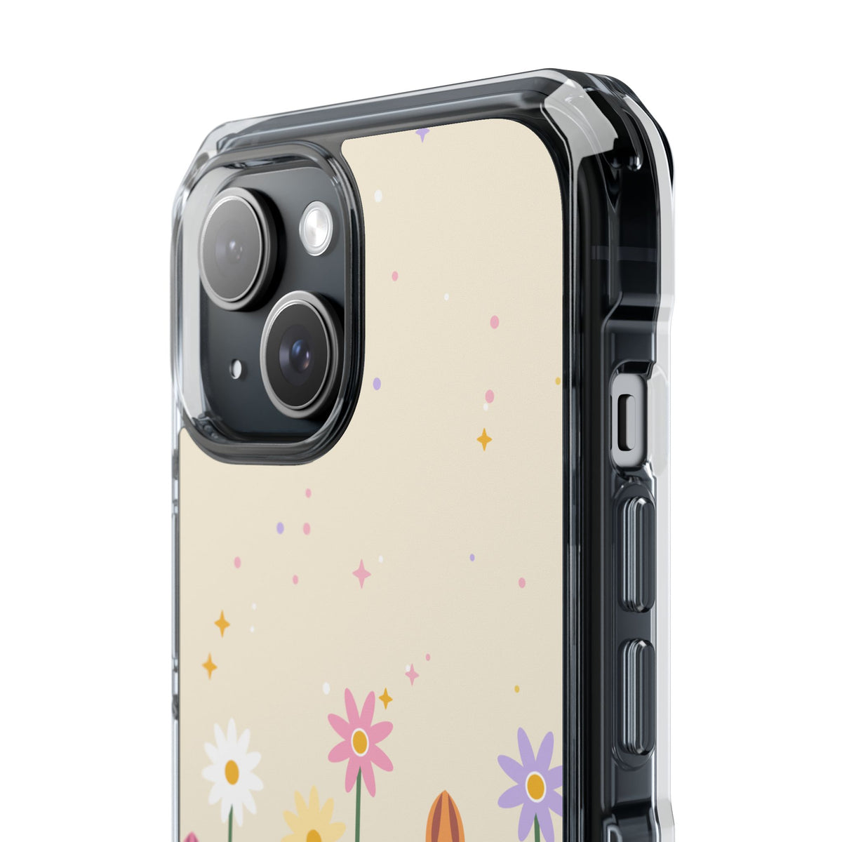 Magnetic phone case with pastel wildflower garden design, product photo 18