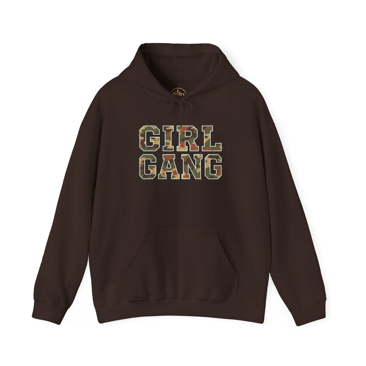 Camo Lettering "Girl Gang" Hoodie | Camouflage Text Streetwear
