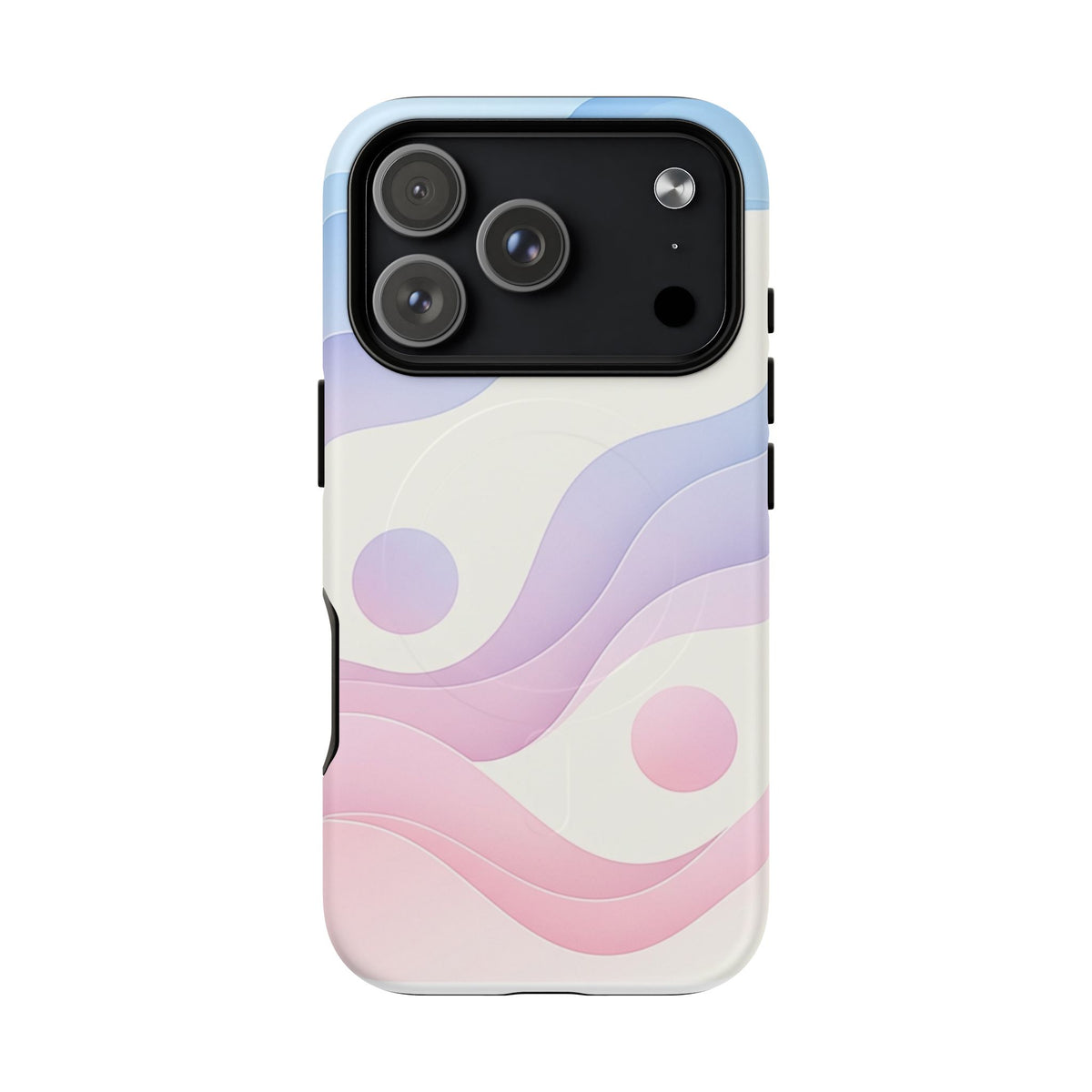 Magnetic phone case with pastel wave abstract design, iPhone 18 Pro, matte finish front view