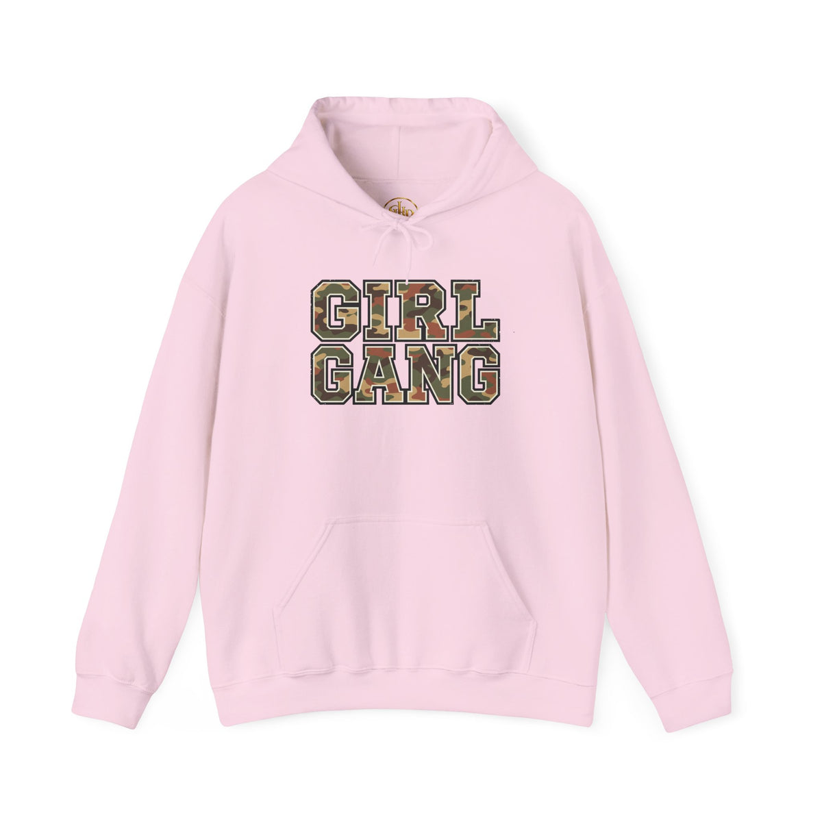 Camo Lettering "Girl Gang" Hoodie | Camouflage Text Streetwear