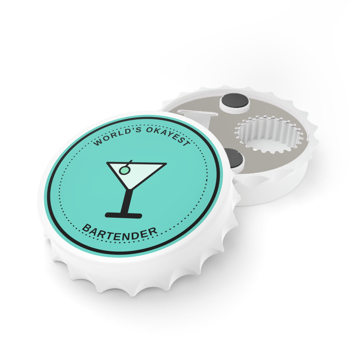 Bottle Opener — “World’s Okayest Bartender” Round Magnet Opener