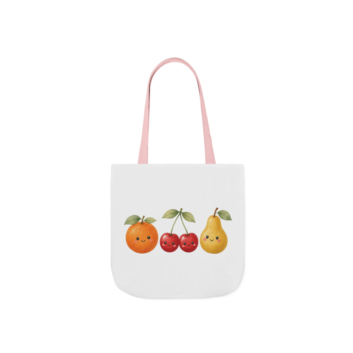 Cute Fruit Friends Canvas Tote Bag — Orange, Cherries & Pear Illustration
