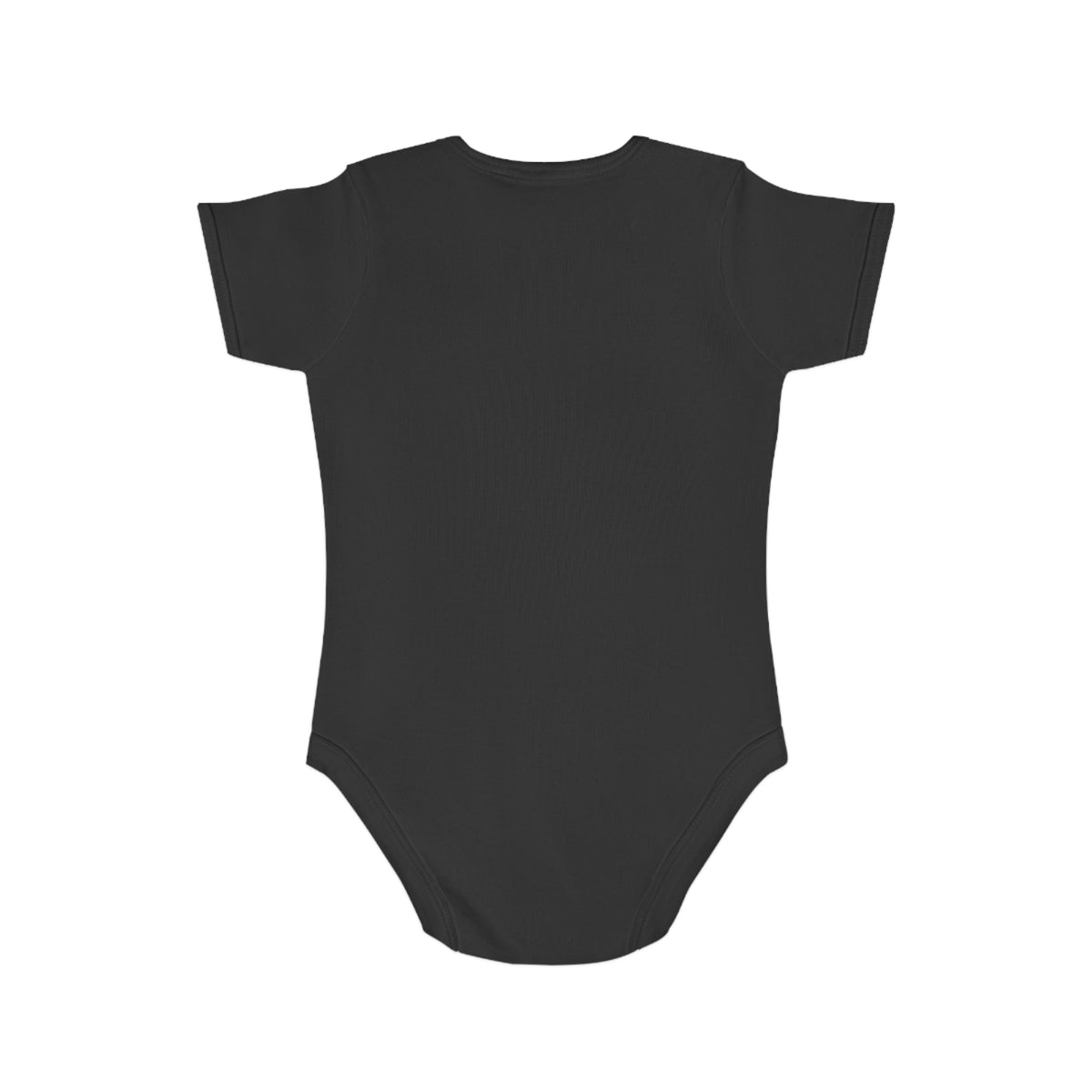 Baby Bodysuit - Cute Fruit 'little one' Infant Onesie, black, plain back view showing the fabric