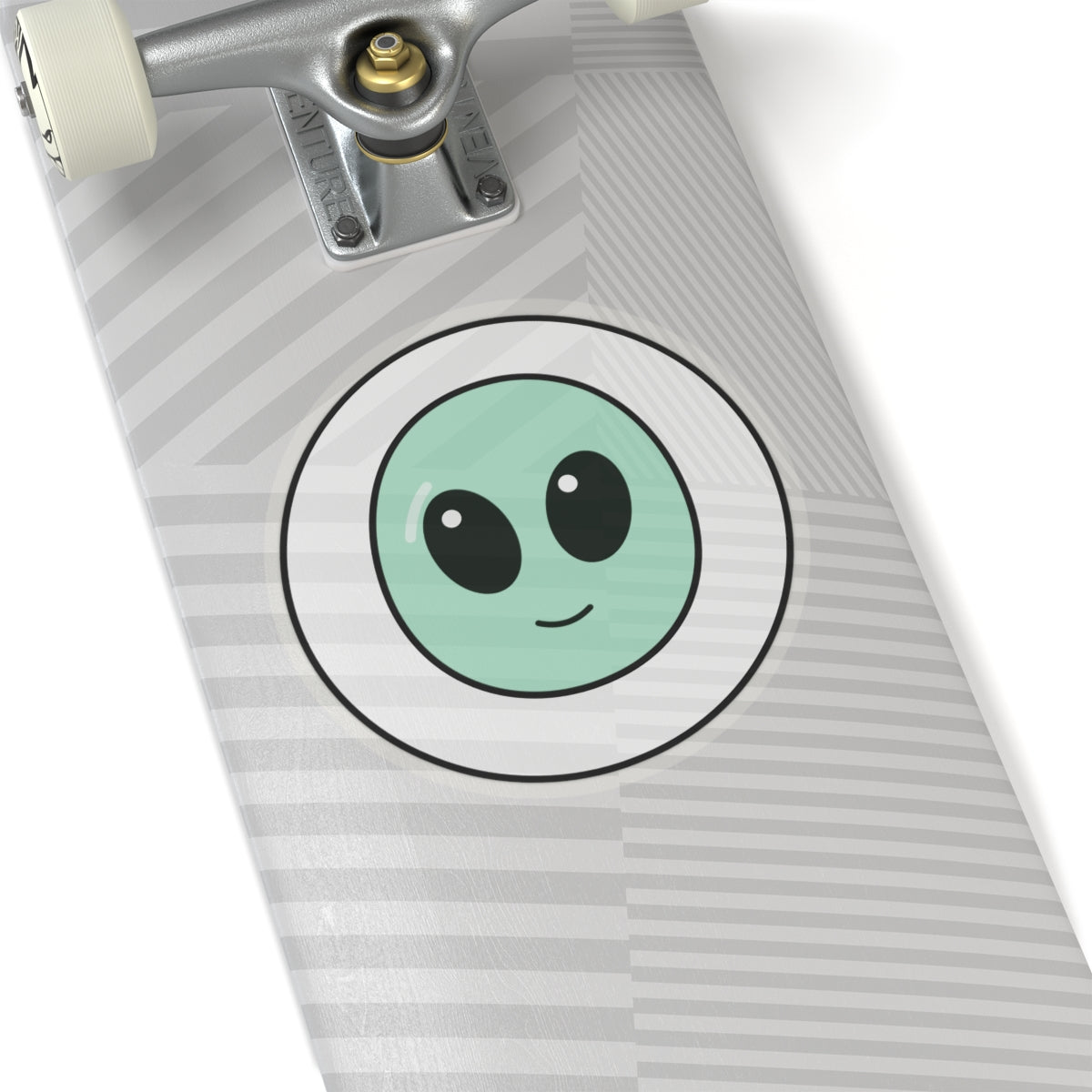 Cute Green Alien Kiss-Cut Sticker — Small Round Laptop Decal