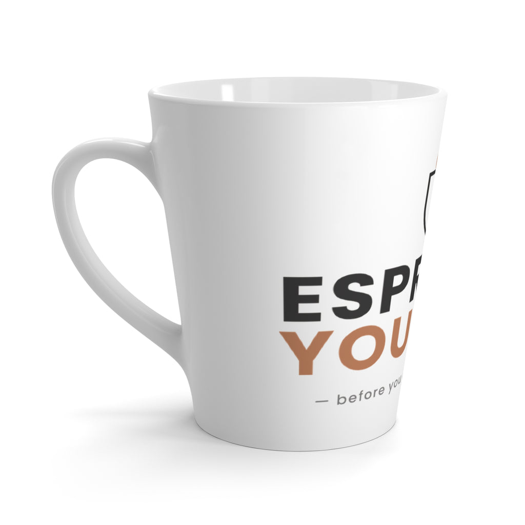 Latte mug with 'Espresso Yourself' quote, product photo 3