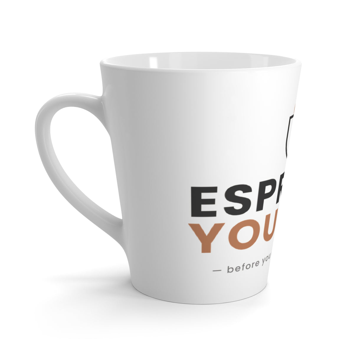 Latte mug with 'Espresso Yourself' quote, product photo 3