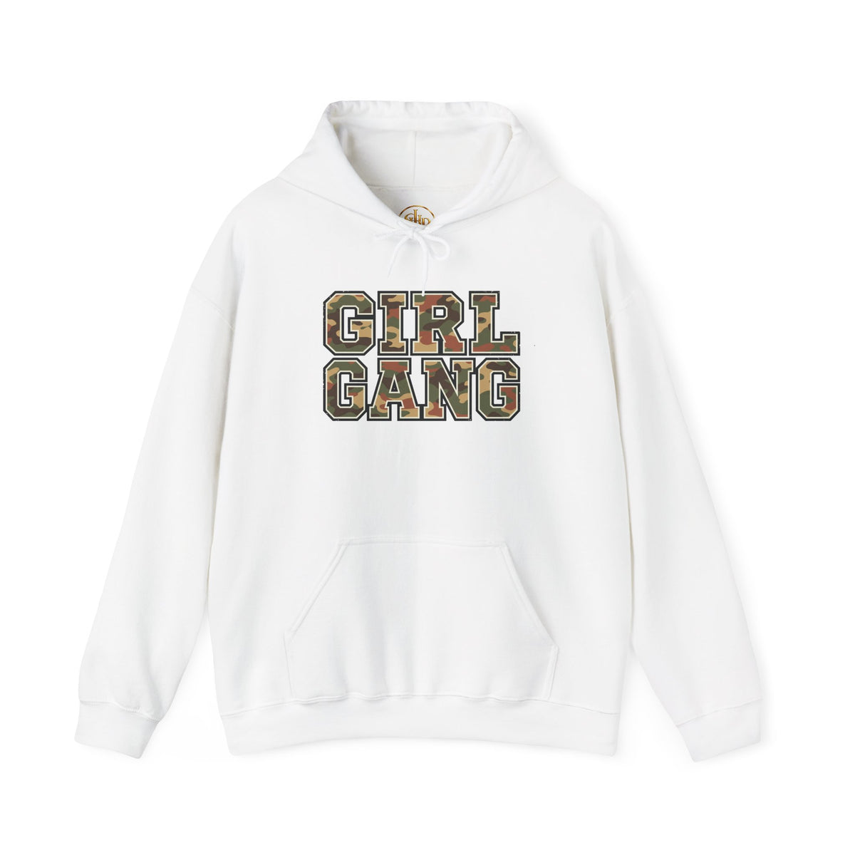 Camo Lettering "Girl Gang" Hoodie | Camouflage Text Streetwear
