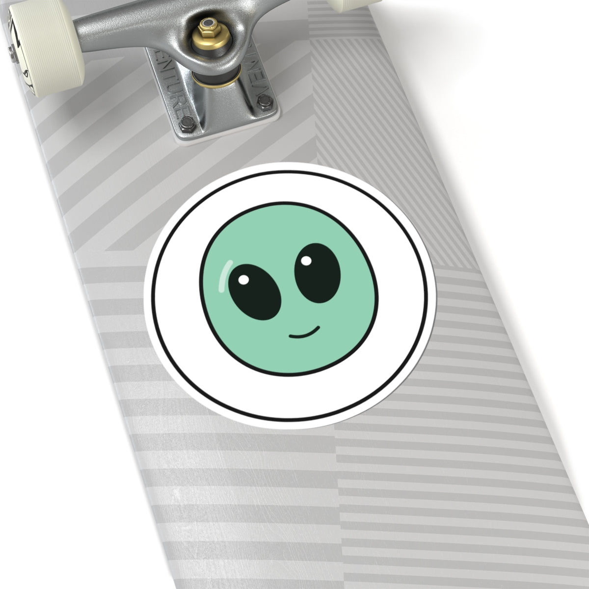 Cute Green Alien Kiss-Cut Sticker — Small Round Laptop Decal