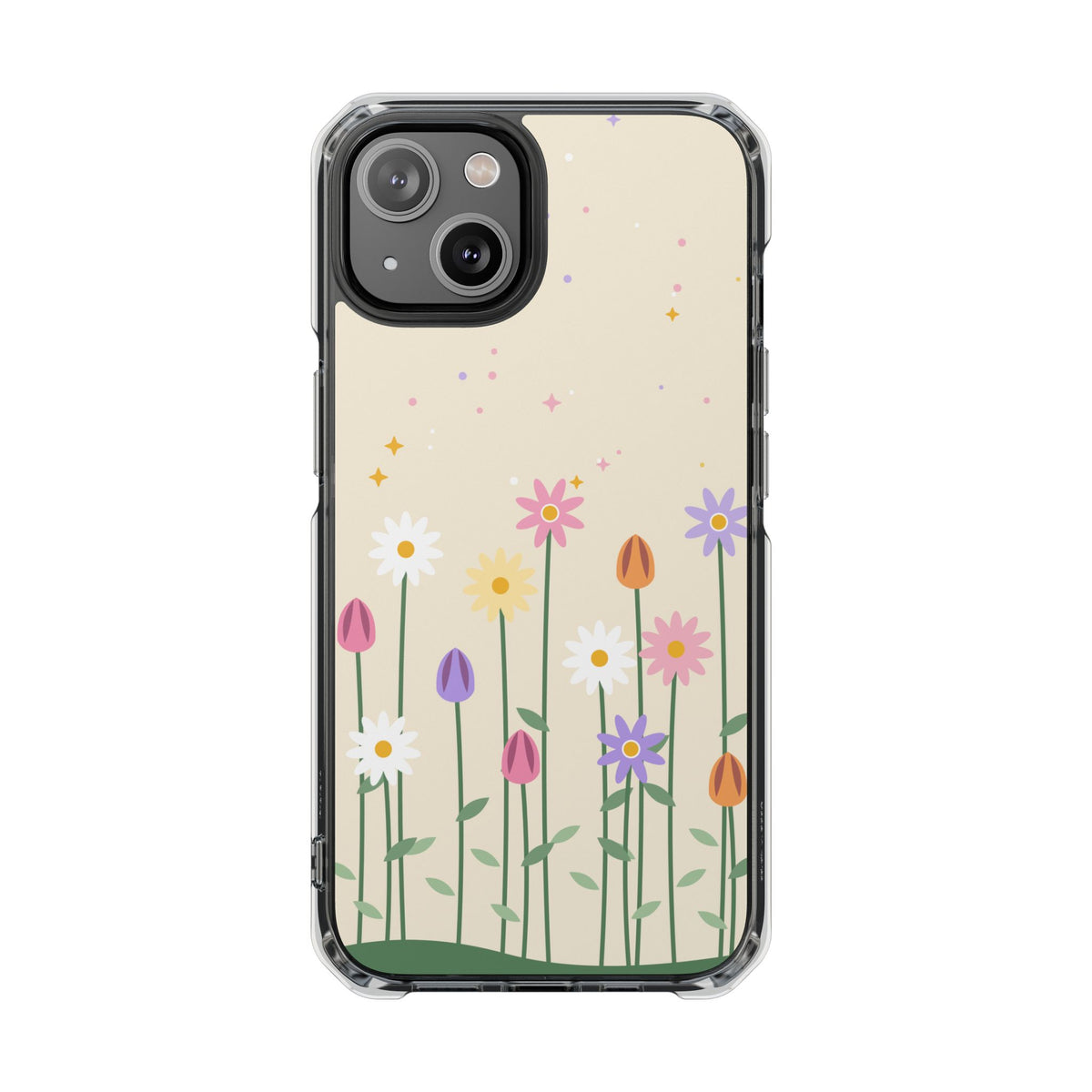 Magnetic phone case with pastel wildflower garden design, product photo 5