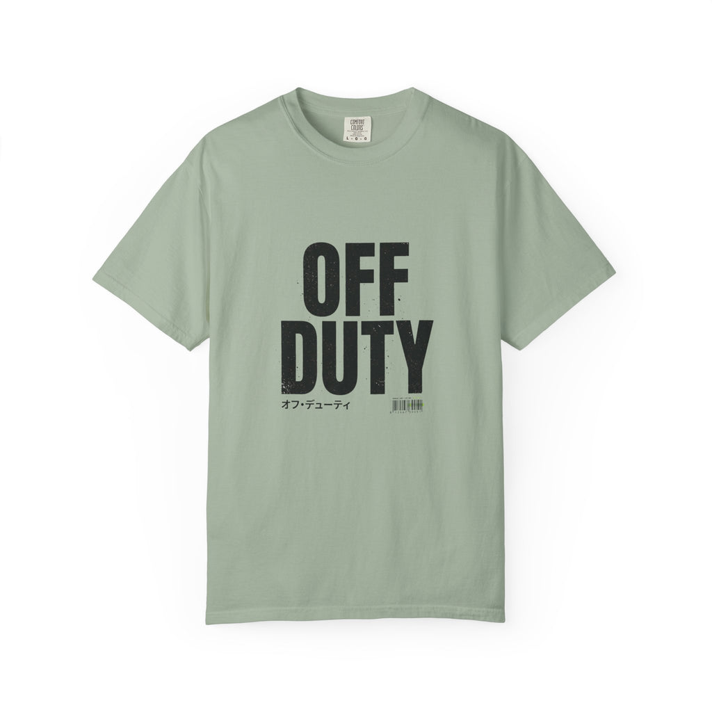 OFF DUTY Graphic T-Shirt, bay, flat lay front view showing the bold distressed OFF DUTY text print.