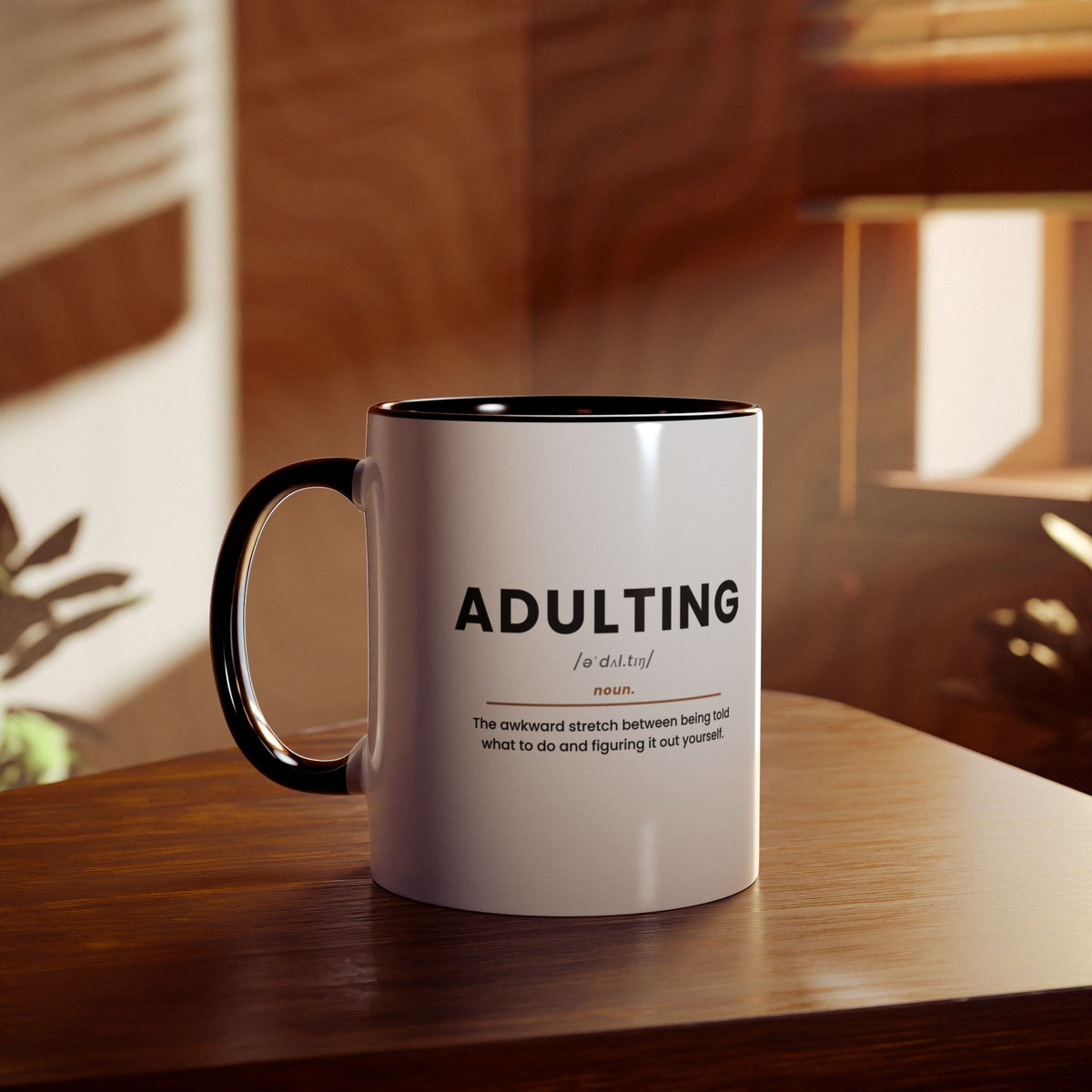 Adulting Definition Coffee Mug - 11oz Two-Tone Ceramic, Black, product photo