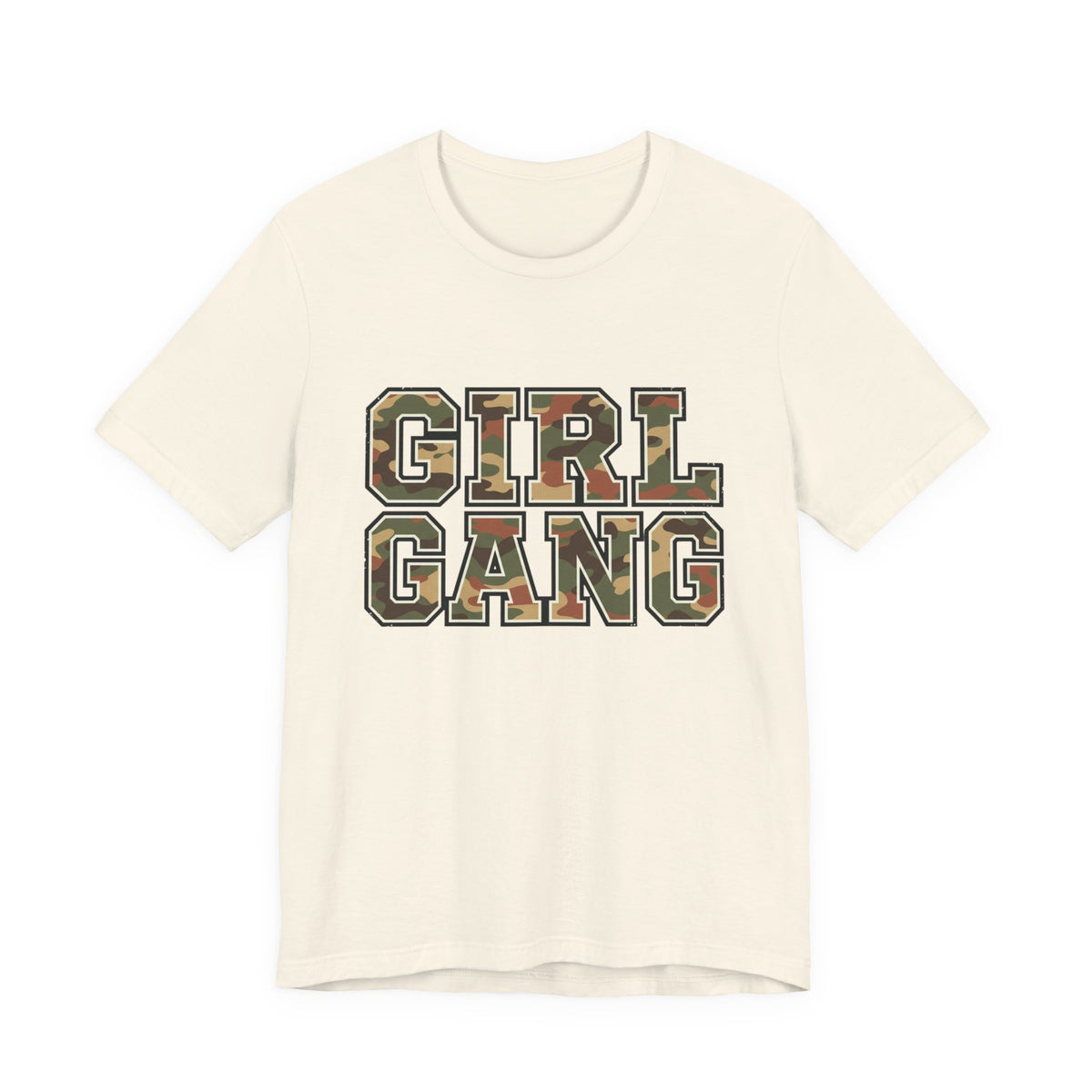 Camo Lettering GIRL GANG Tee | Camo Print Lettered Shirt