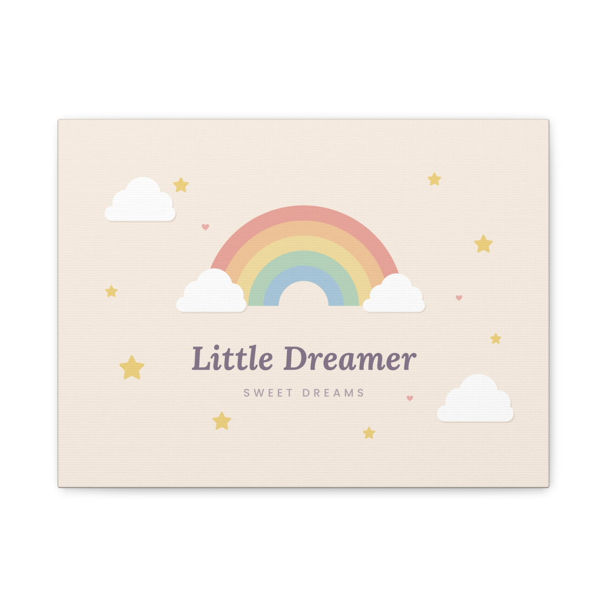Canvas wall art with 'Little Dreamer' rainbow nursery design, 16x12 horizontal, front view