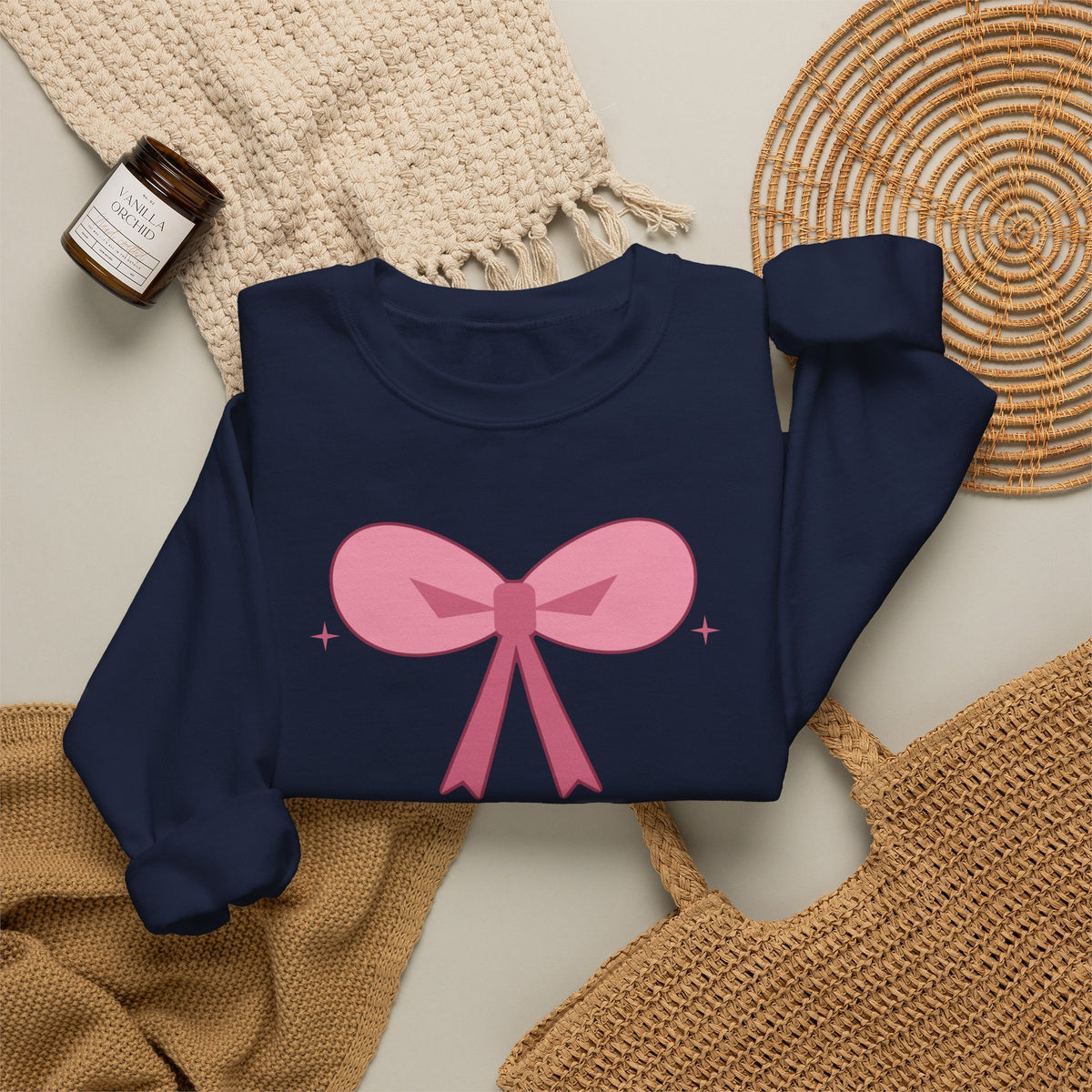 Cozy Season Graphic Crewneck, navy, styled flat lay with cozy props