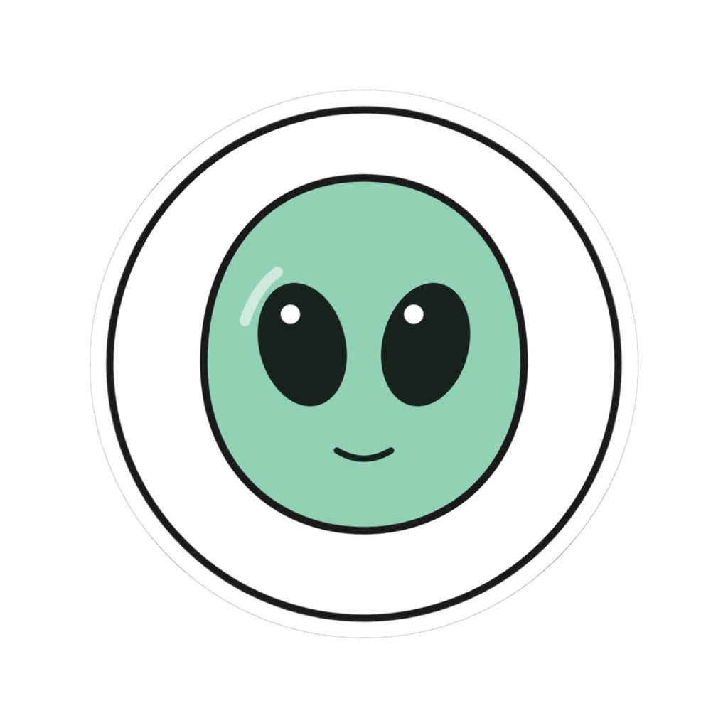 Cute Green Alien Kiss-Cut Sticker — Small Round Laptop Decal