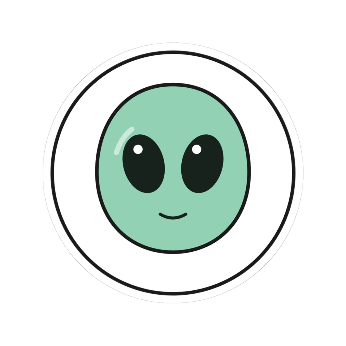 Cute Green Alien Kiss-Cut Sticker — Small Round Laptop Decal