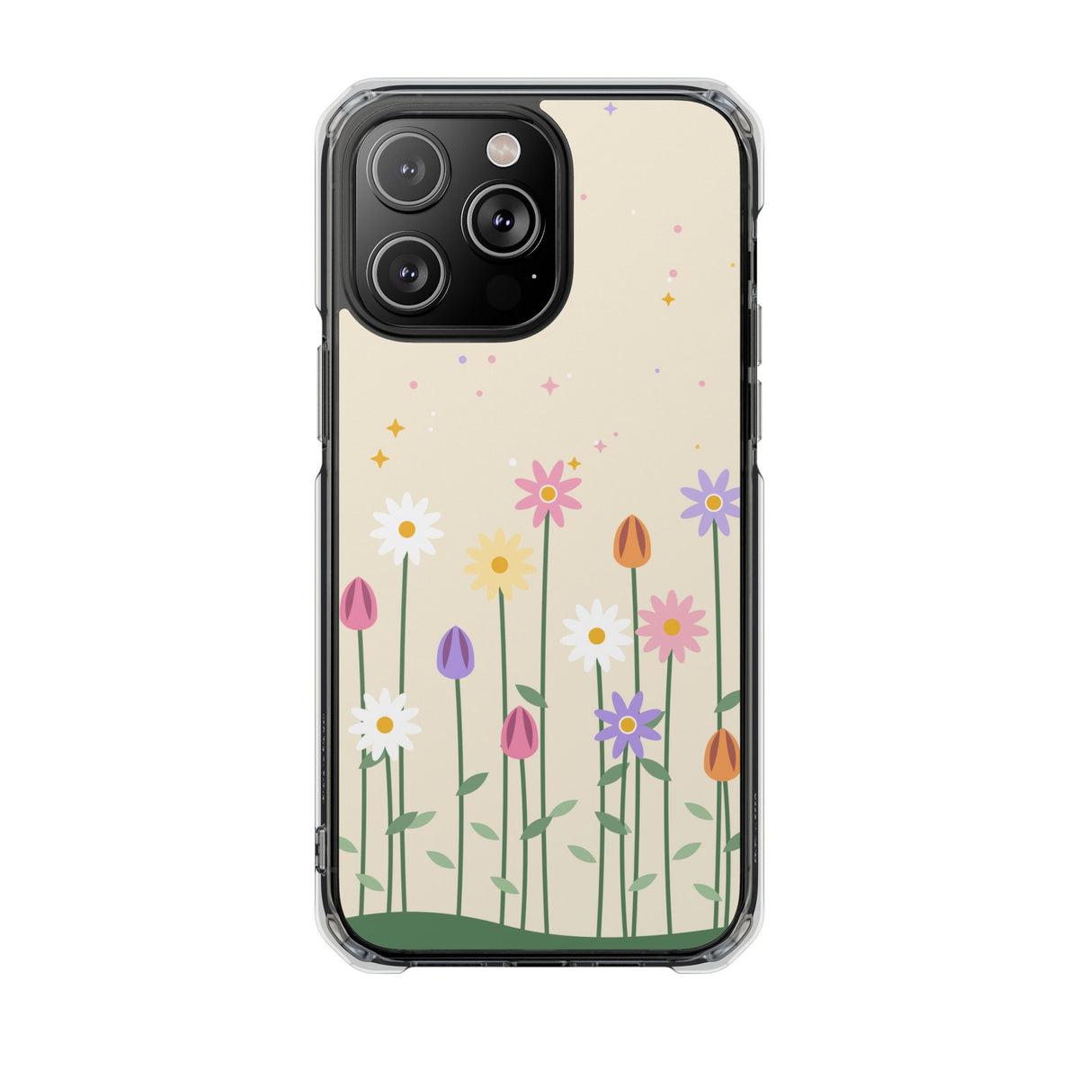 Magnetic phone case with pastel wildflower garden design, product photo 8
