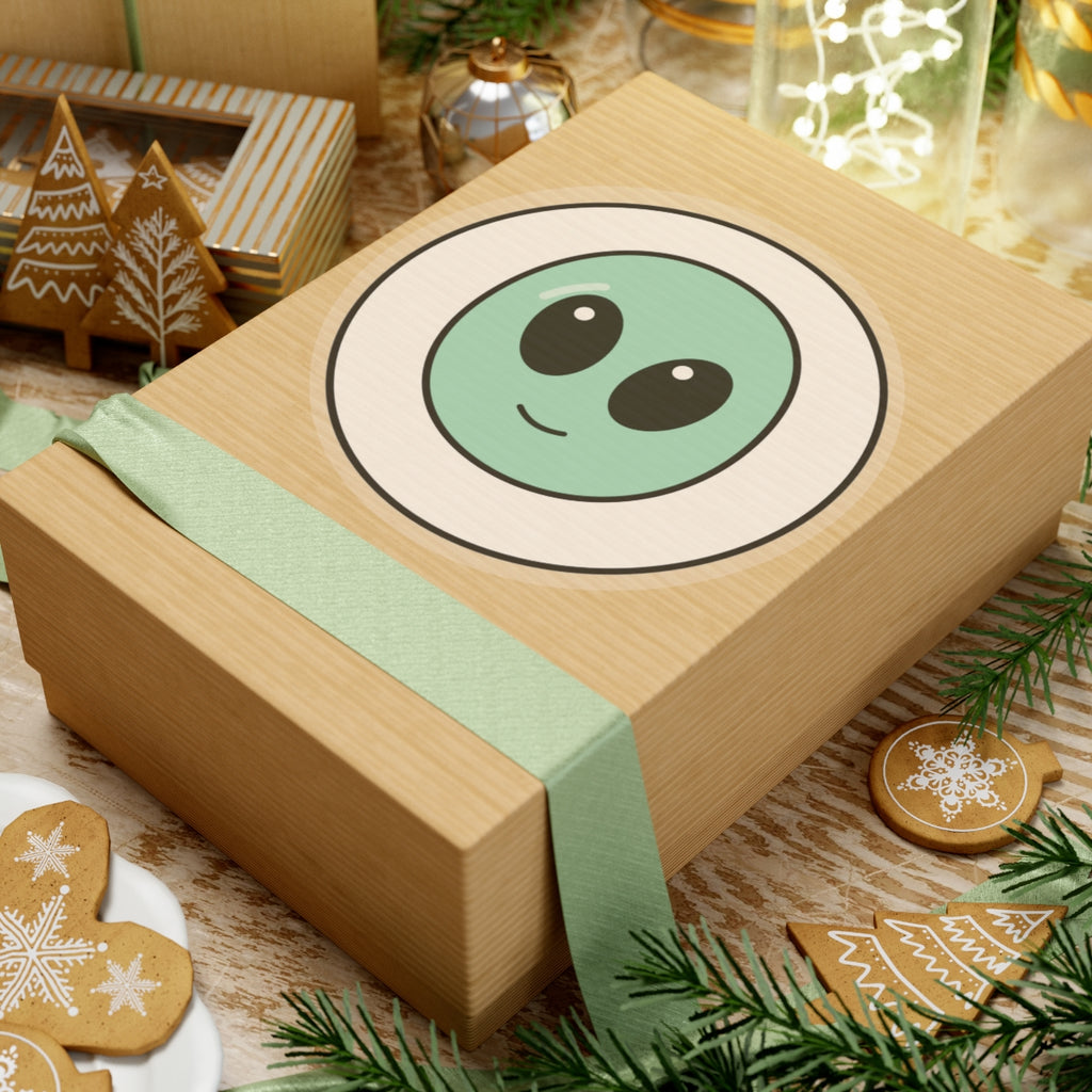 Cute Green Alien Kiss-Cut Sticker — Small Round Laptop Decal