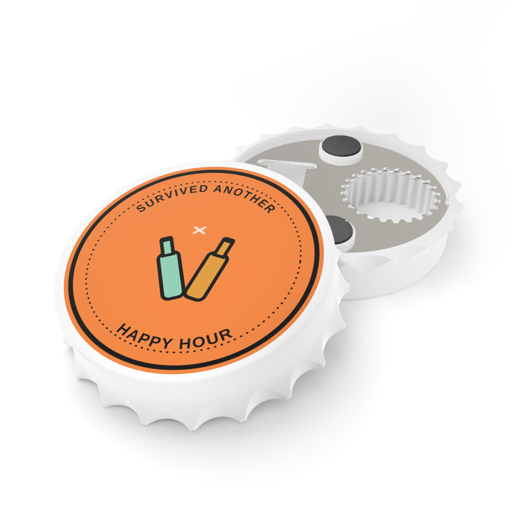 Bottle Opener — “Survived Another Happy Hour” Retro Beer Cap Opener