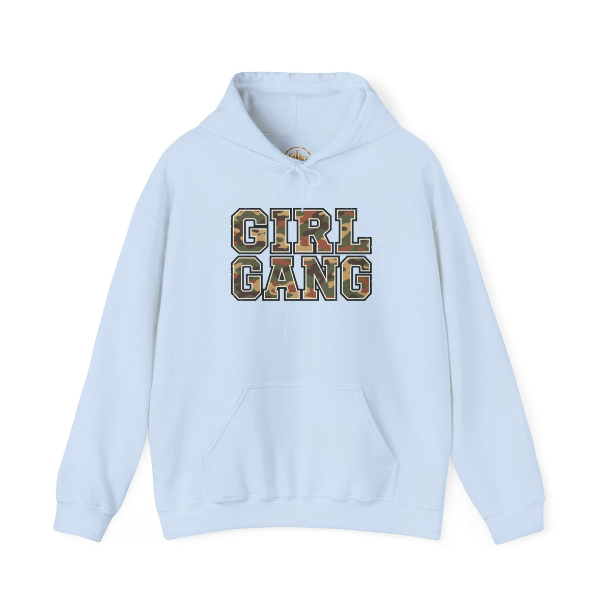 Camo Lettering "Girl Gang" Hoodie | Camouflage Text Streetwear