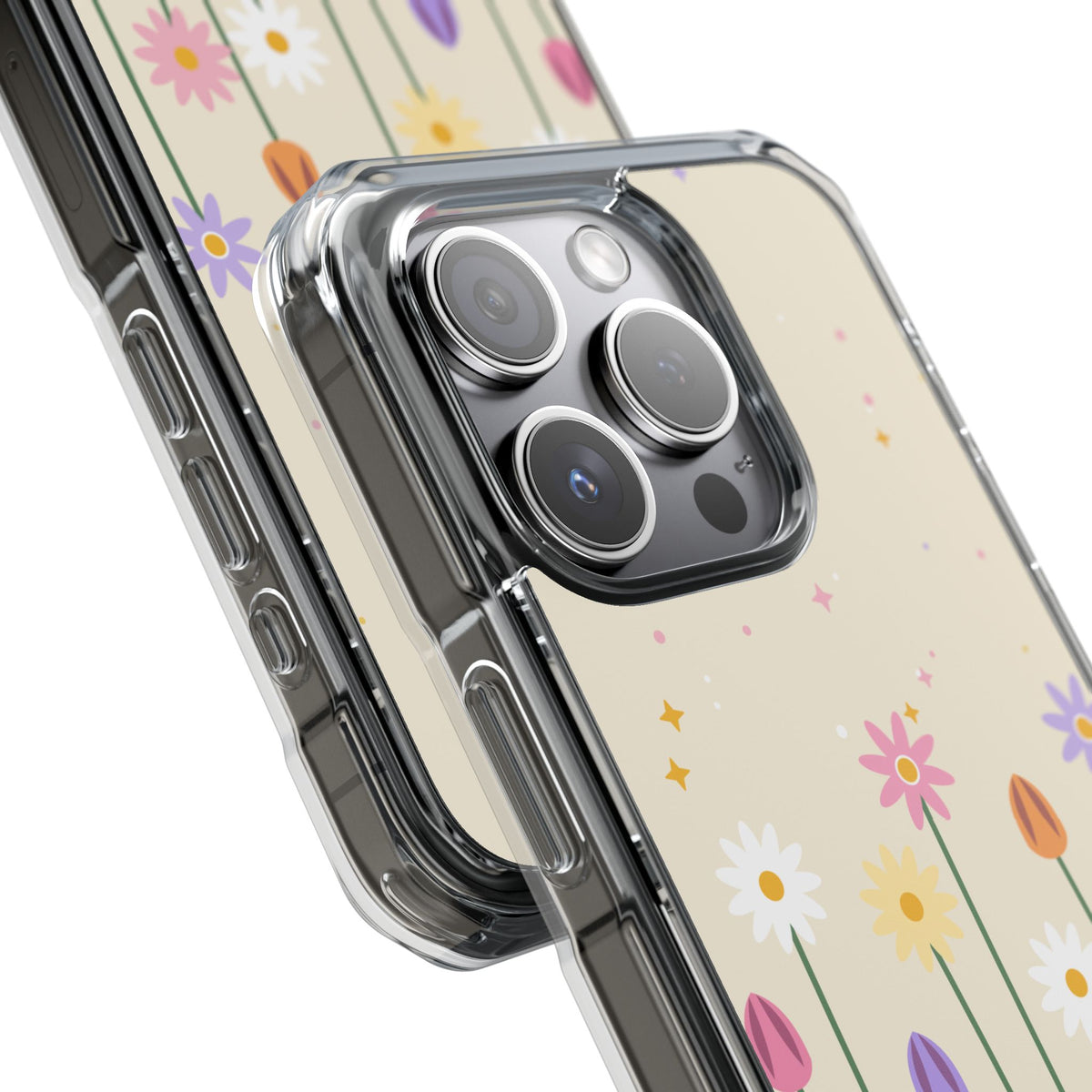 Magnetic phone case with pastel wildflower garden design, product photo 20