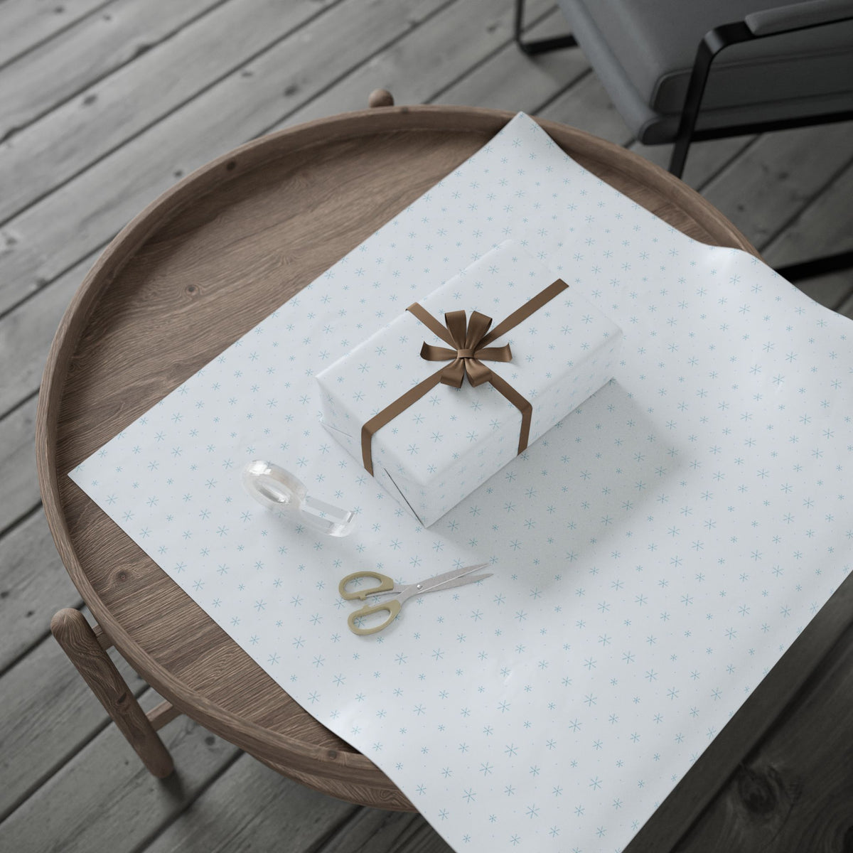 Snowflake Wrapping Paper Roll — Minimal Blue Holiday Gift Wrap