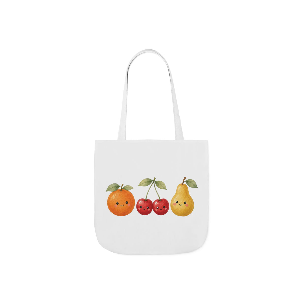 Cute Fruit Friends Canvas Tote Bag — Orange, Cherries & Pear Illustration