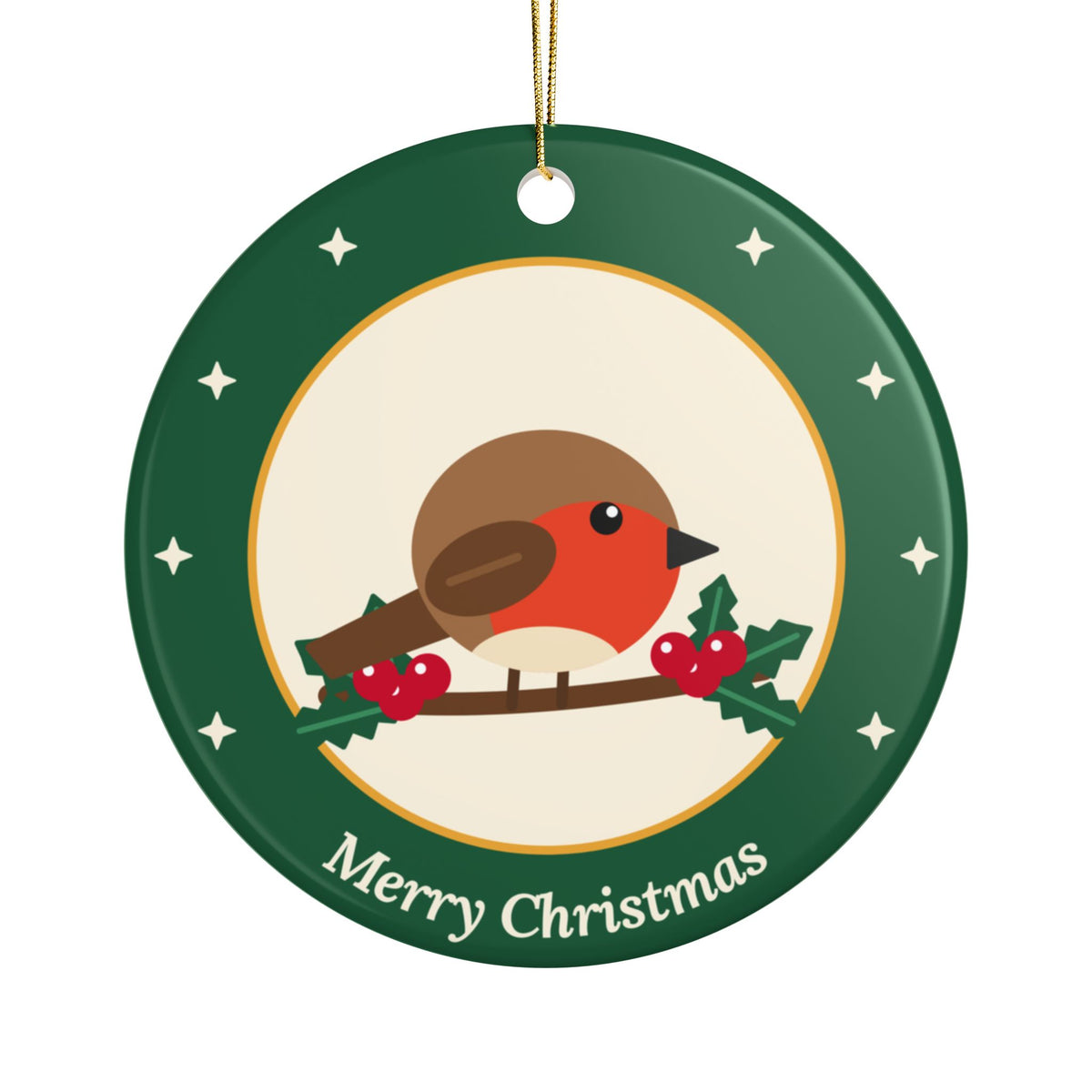 Robin Merry Christmas ceramic ornament, product photo 4