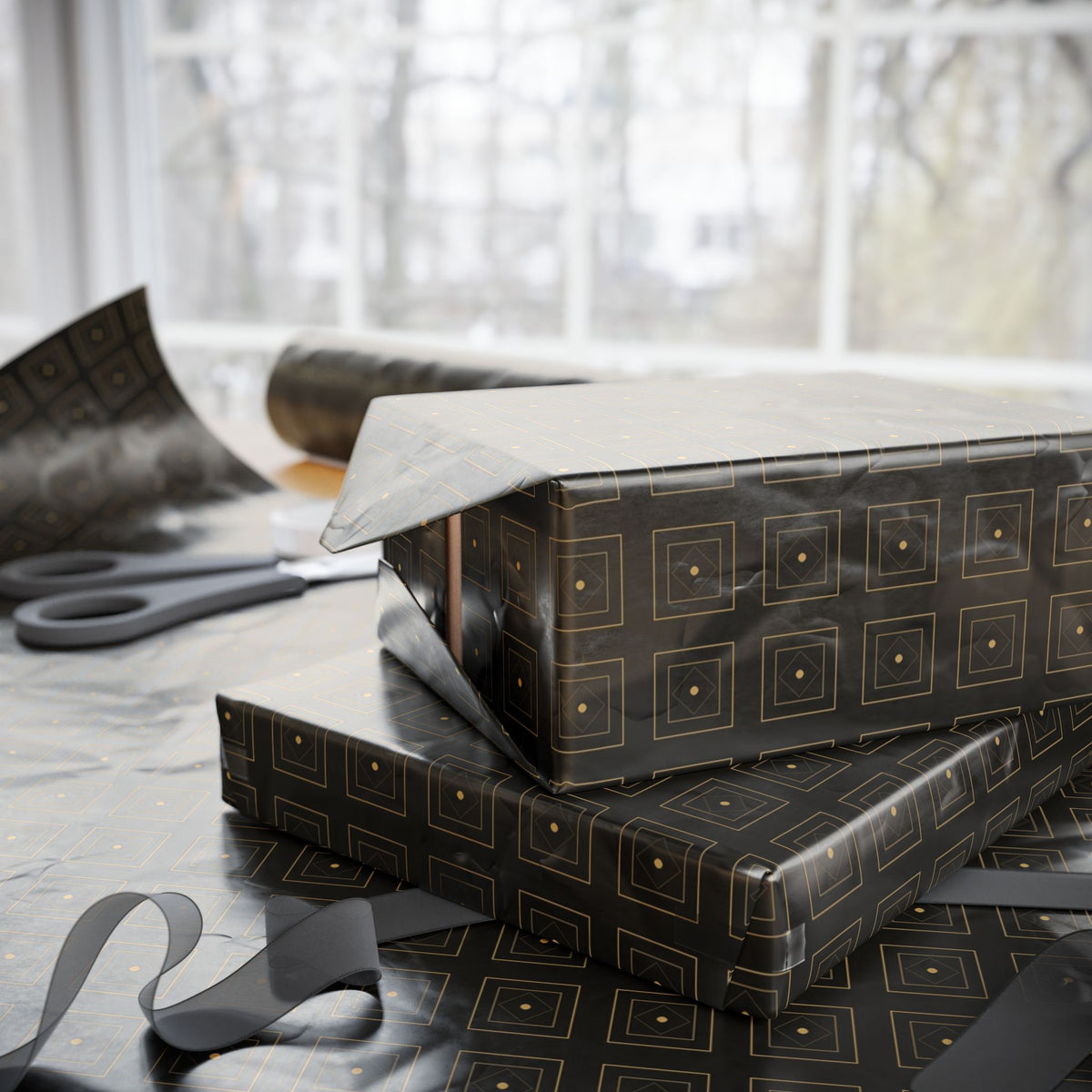 Geometric Black Gold Wrapping Paper