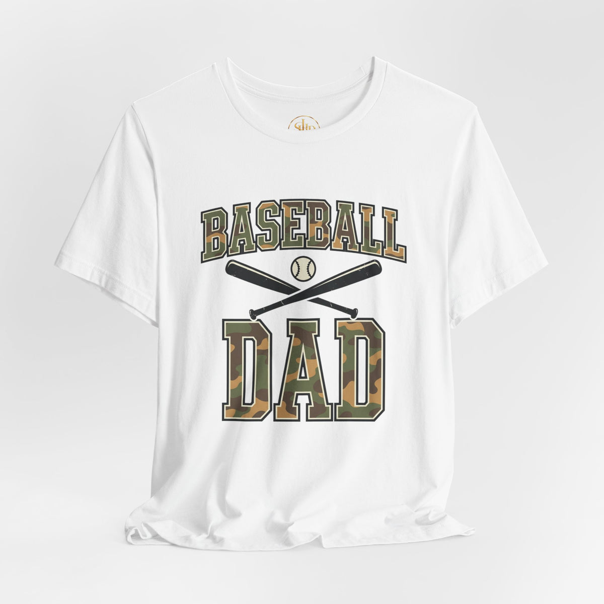 Baseball Dad Camo Lettering Tee, white, front flat lay