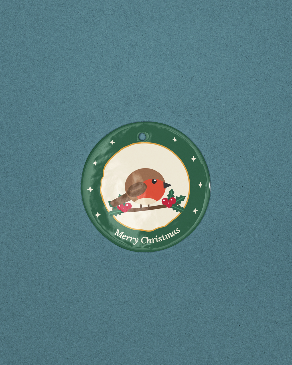 Robin Merry Christmas ceramic ornament, product photo 3