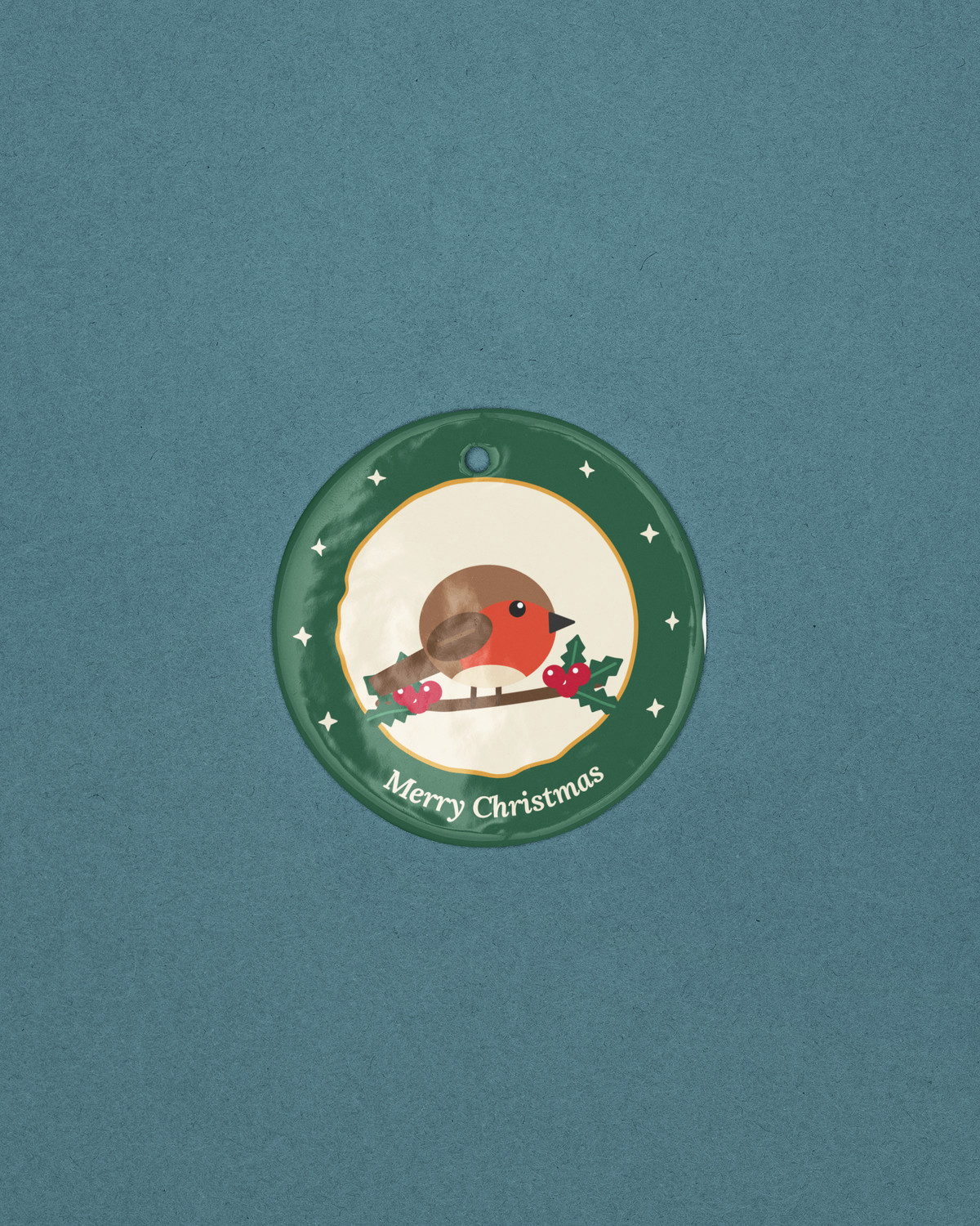 Robin Merry Christmas ceramic ornament, product photo 3