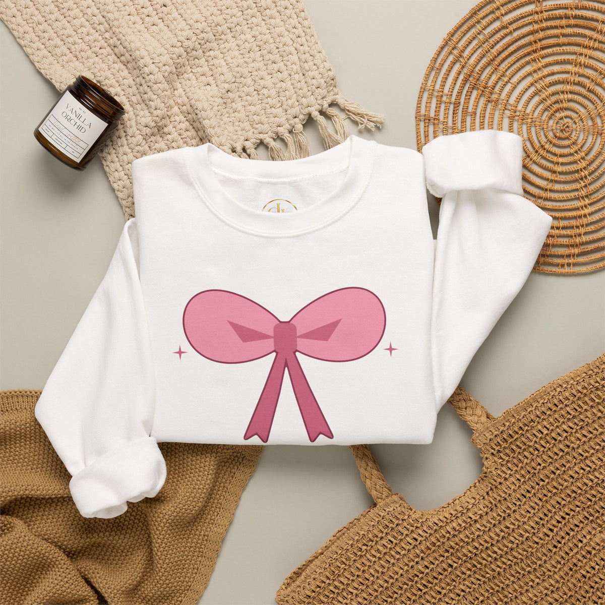 Cozy Season Sweatshirt, white, styled flat lay with blanket and candle