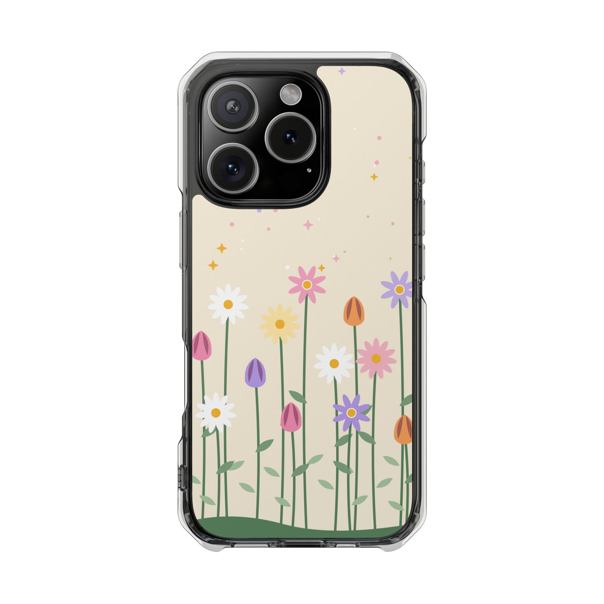 Magnetic phone case with pastel wildflower garden design, product photo 9