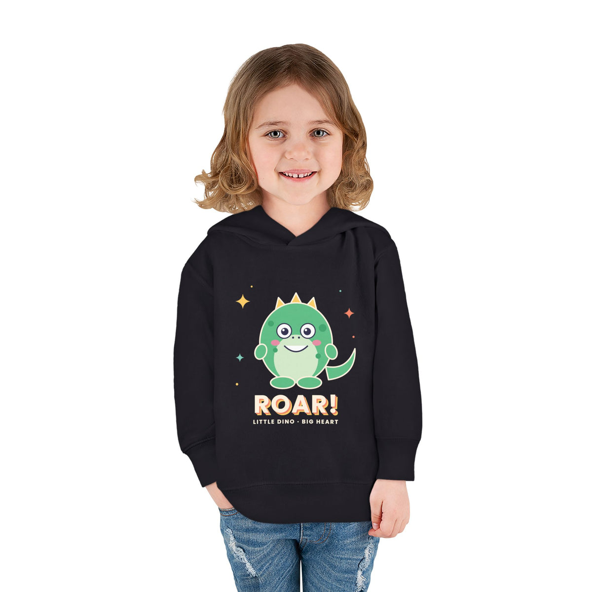 Toddler Hoodie - Cute Green Dinosaur ROAR! Pullover for Babies & Toddlers, Black, lifestyle product photo