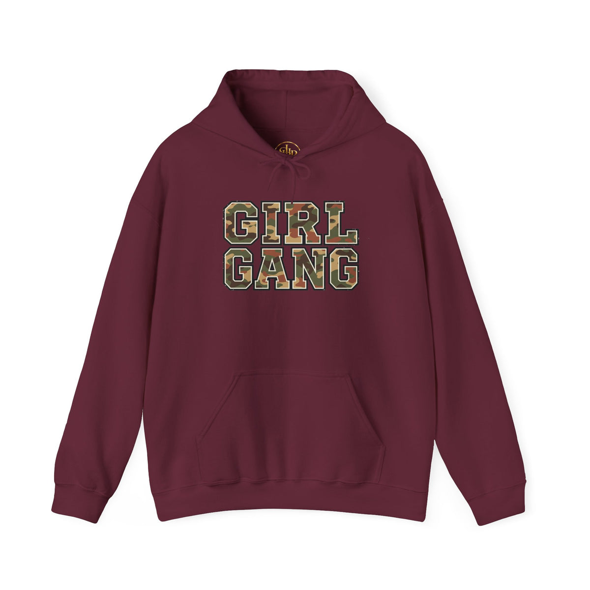 Camo Lettering "Girl Gang" Hoodie | Camouflage Text Streetwear