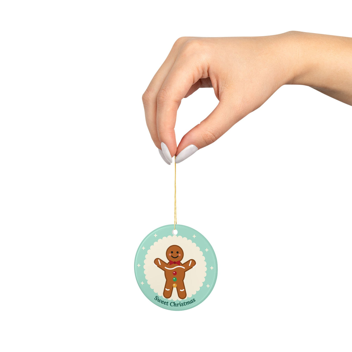 Gingerbread 'Sweet Christmas' ceramic ornament, product photo 3